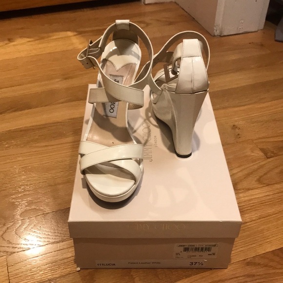 Jimmy Choo White Lucia Wedge Platform Sandals 37.5 - Picture 2 of 15